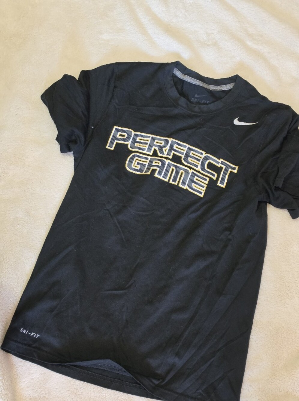 Nike Black Short Sleeve 'Perfect Game' Tee with Gold-Outline Graphic